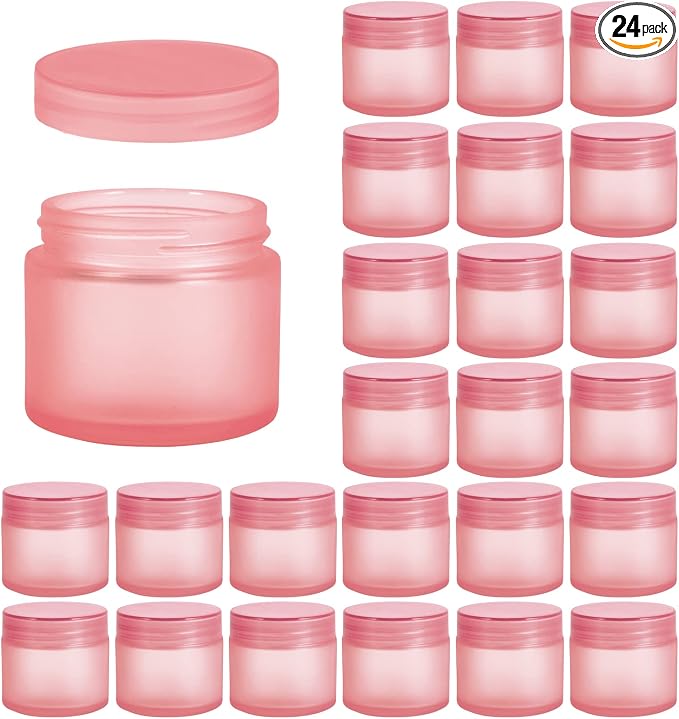 2oz Glass Jars 24 Pack, Hoa Kinh Mini Round Pink Frosted Glass Jars by HoaKinh