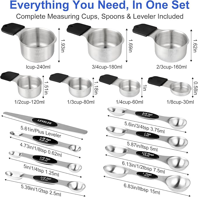 Magnetic Measuring Cups & Spoons Set, Strong N45 Magnets, Heavy Duty Stainless - Image 6