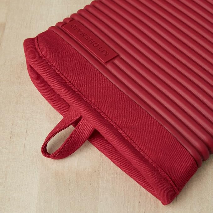 KITCHENAID Ribbed Soft Silicone Oven Mitt 2-Pack Set, Passion Red - Image 2