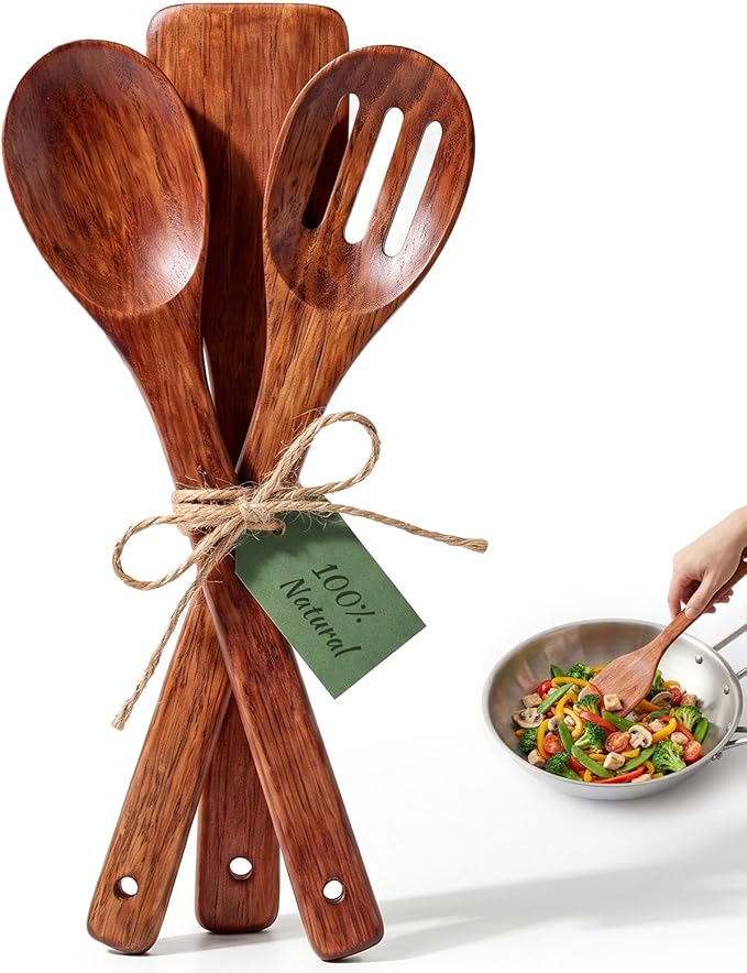 HANSGO Wooden Spoons for Cooking, 12Inch Wooden Spatula for Stirring Frying by HansGo