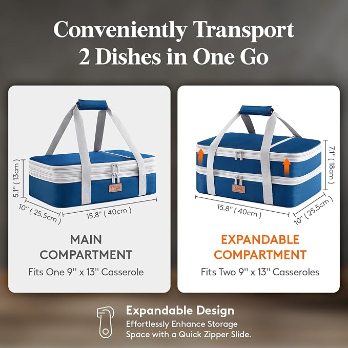 Lifewit Insulated Double Decker Casserole Carrier, Expandable Lasagna Lugger - Image 2