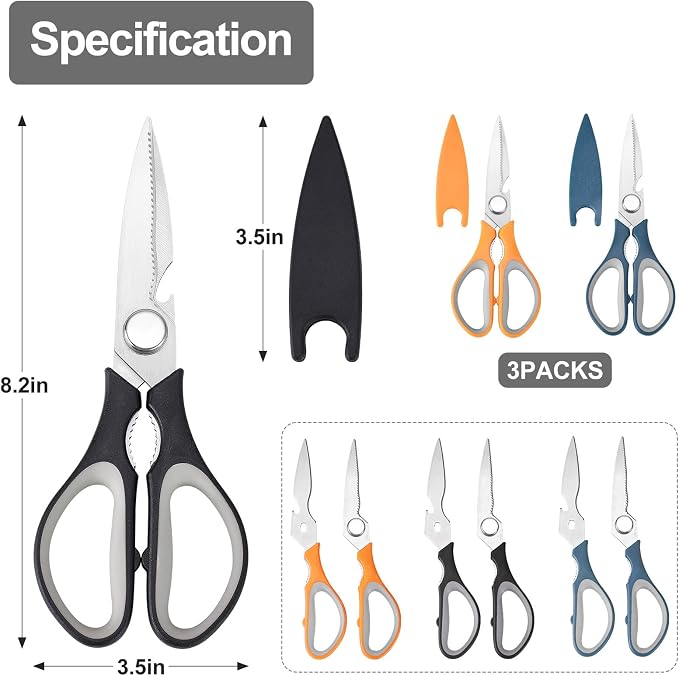 3-Pack Kitchen Shears Heavy Duty All Purpose Stainless Steel Scissors - Image 6