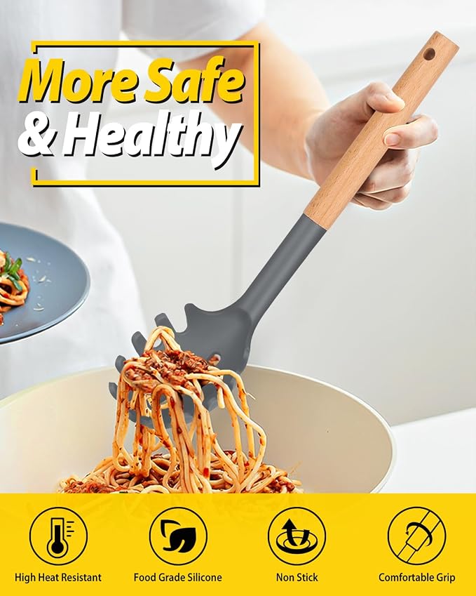 Silicone Pasta Fork and Ladle Spoon Set - Image 3