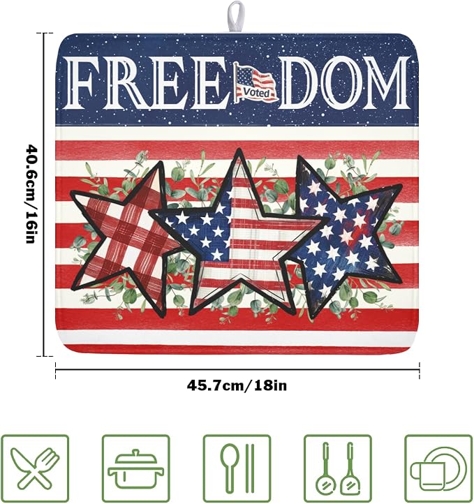 4th of July Dish Drying Mat 18x16 Inch, Patriotic Drying Mat - Image 2