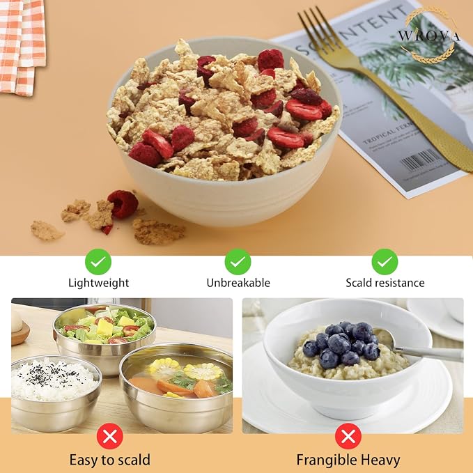 Wrova 26 oz Wheat Straw Bowls, Unbreakable Cereal Bowls Set of 6, Microwave & - Image 4