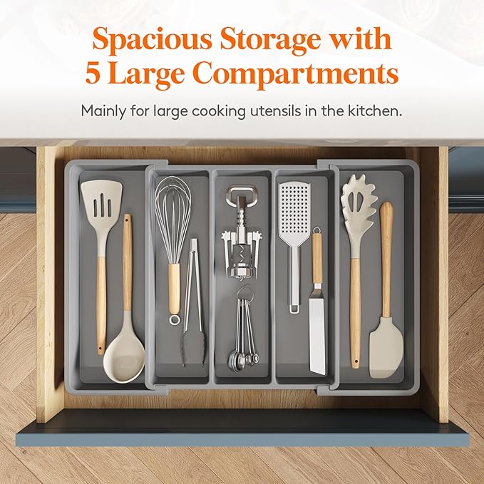 Lifewit Utensil Organizer for Kitchen Drawers, Expandable Cooking Utensil Tray - Image 3