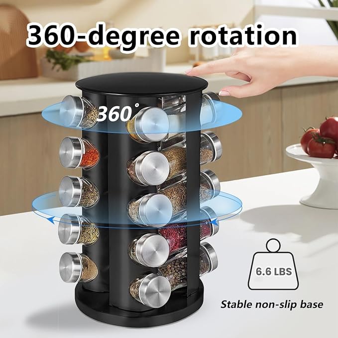 EBIZ&TECH 20-Jar Stainless Steel Rotating Spice Rack - Image 3