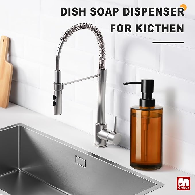 GMISUN Amber Glass Soap Dispenser, Hand Soap Dispenser - Image 4