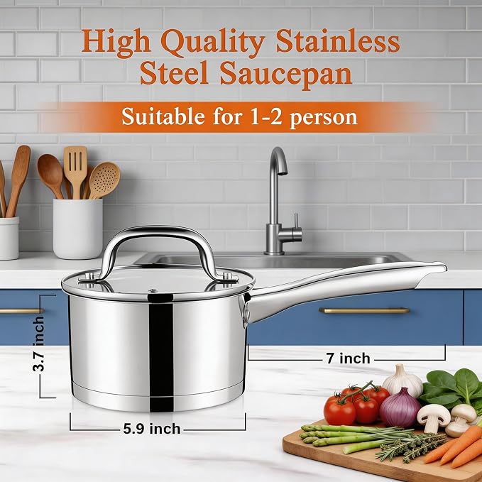 LIANYU 1 Quart Stainless Steel Saucepan, Small Sauce Pan - Image 2