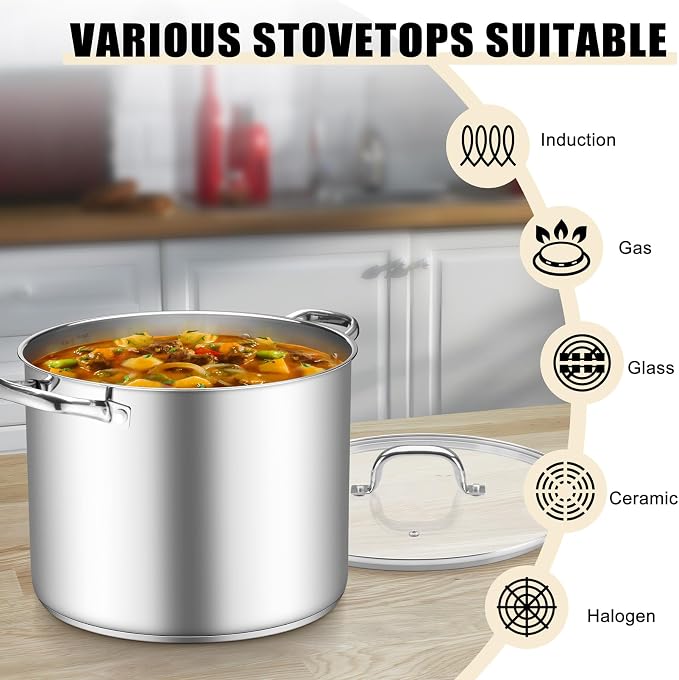 TeamFar 16QT Stock Pot, Stainless Steel Stockpot Large Induction Cooking Pot - Image 5