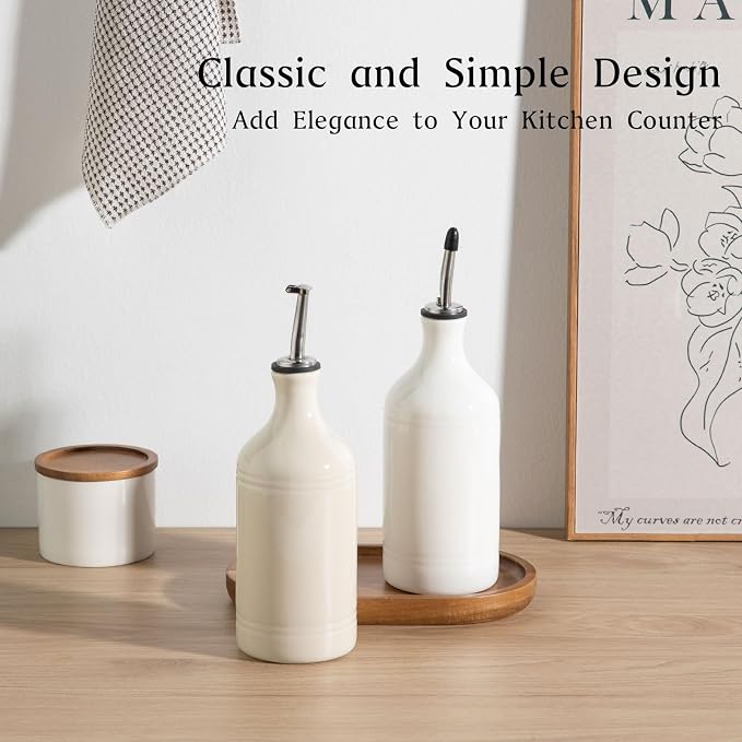 Sweejar Ceramic Olive Oil Dispenser Bottle Set, Opaque Oil Cruet Protects to - Image 2