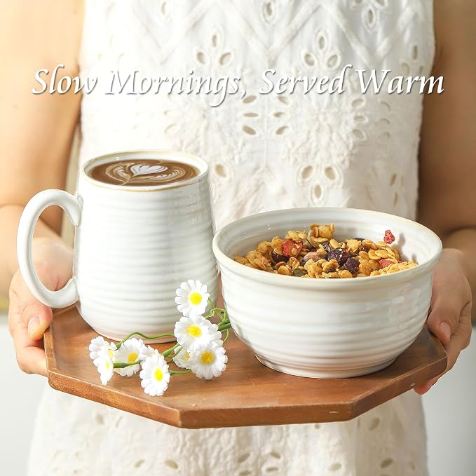 Hasense Cereal Bowls, 20 Ounce Soup Bowls Set of 6, Ceramic Deep Bowl - Image 3