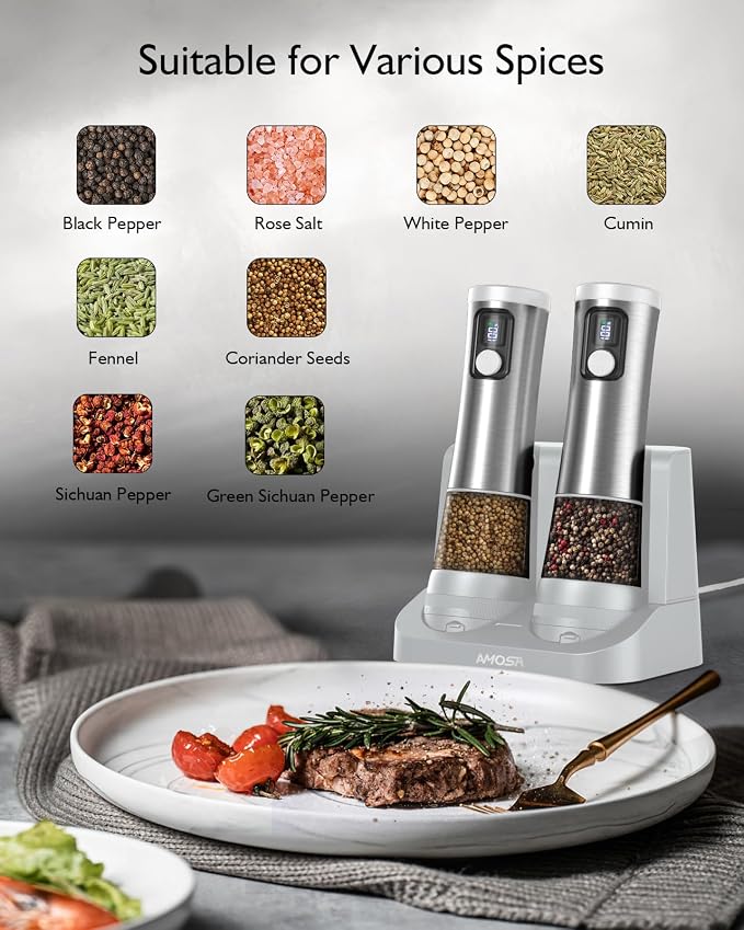Electric Salt and Pepper Grinder Set, Upgraded 2-Speed Setting, External 5 - Image 8