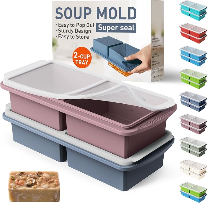 Silicone Freezer Tray with Lid Soup Freezer Container Molds with Steel by Socisen