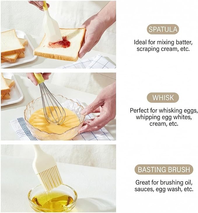 3-Piece Baking Tools Set with Silicone Spatulas, Stainless Steel Whisks & - Image 5