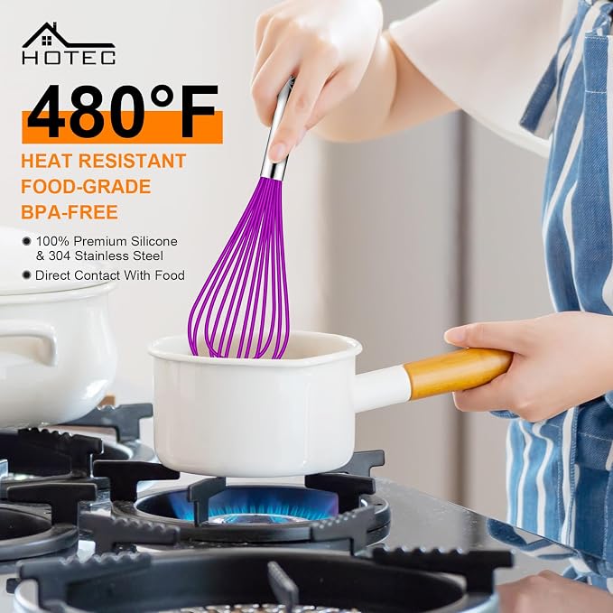 HOTEC 4 Pieces Silicone Whisks Set, Wire Balloon Whisks Egg Beater, Non-slip - Image 5