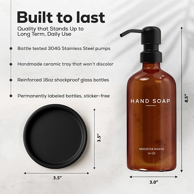 Amber Glass Hand Soap Dispenser Bathroom Set by Brighter Barns - Image 3