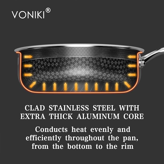 VONIKI Hybrid Tri-ply Stainless Steel Cookware Set, Pots And Pans Set Non Stick - Image 3