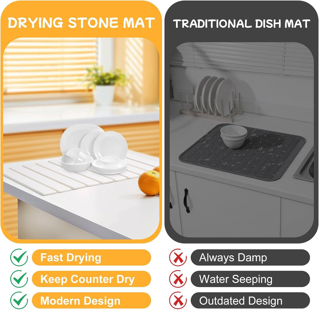 Stone Drying Mat for Kitchen Counter, Large Stone Dish Drying Mat