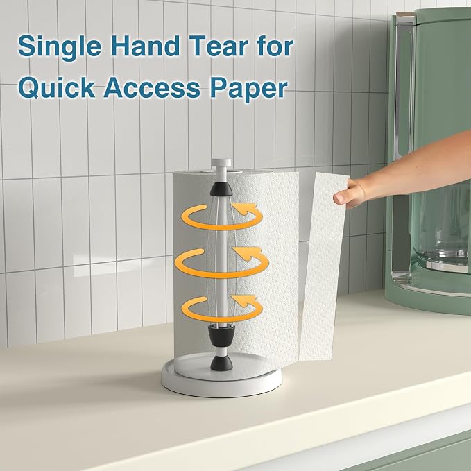 White Paper Towel Holder Countertop, Stainless Steel, Weighted Base, Paper - Image 3