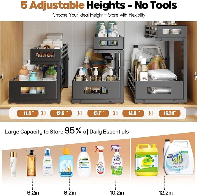 1-Pack Under Sink Organizers and Storage, 2-Tier L Shape Pull Out Cabinet - Image 6