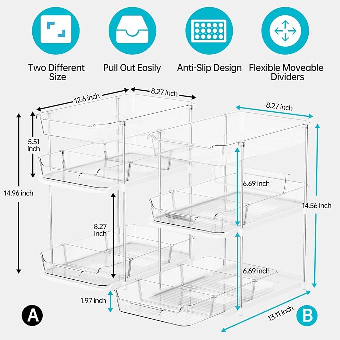 Delamu 2 Sets of 3-Tier Bathroom Under Sink Organizers and Storage, Pull Out - Image 3
