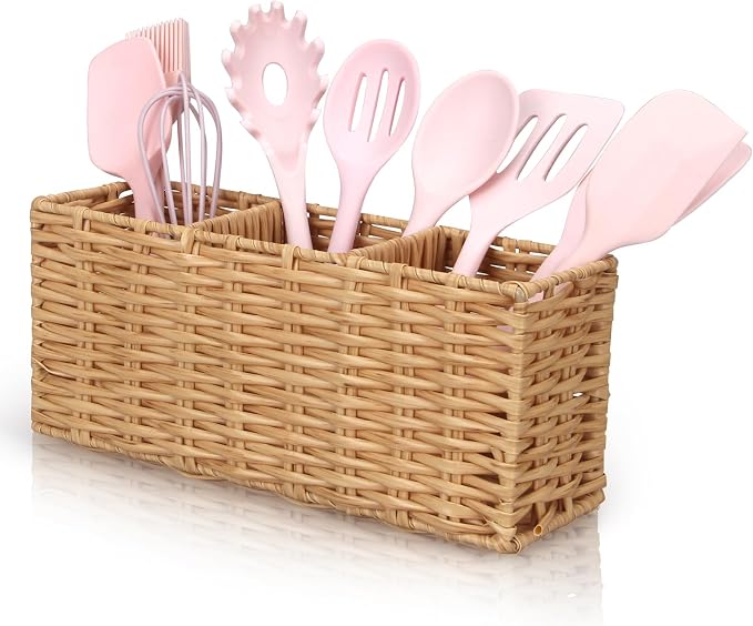 Ayiaren Wicker Flatware Silverware Caddy Cutlery Holder Kitchen Silverware - Image 7