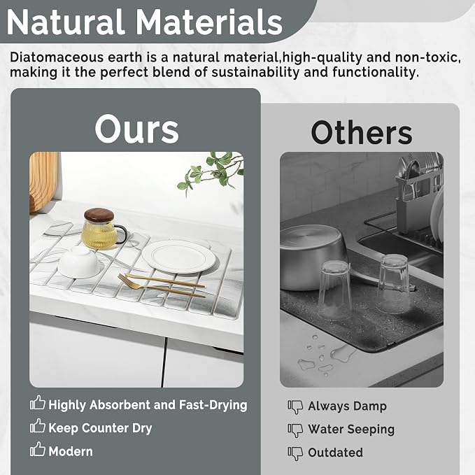 Large Stone Dish Drying Mat for Kitchen Counter, Foldable Water Absorbing - Image 7
