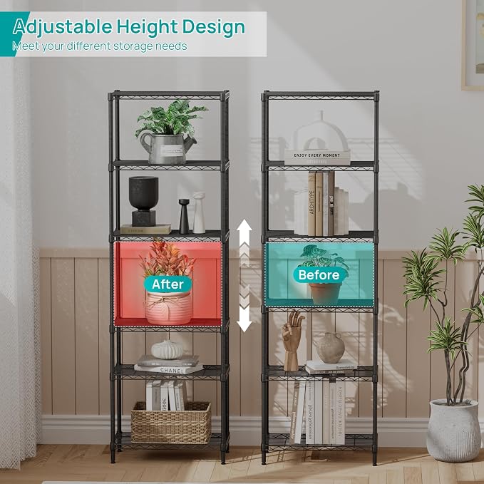 SINGAYE 6 Tier Adjustable Storage Shelf Wire Shelving Unit Metal Shelves - Image 4