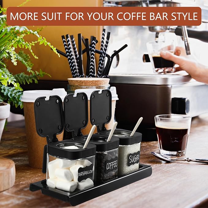 Suclain 3 Pcs Glass Coffee Containers Coffee Station Organizer Set, Airtight - Image 5