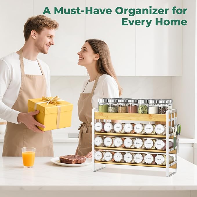 EsLuker.ly Spice Seasoning Rack Organizer Kitchen Countertop, 4 Tier Bamboo - Image 8