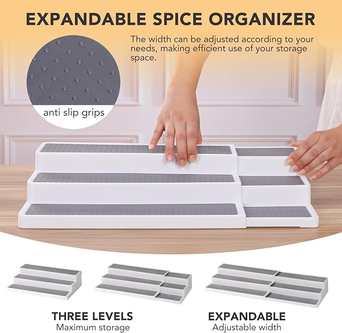 CiWiVOKi 3 Tier Expandable Spice Rack Organizer, Plastic Spice Rack, Adjustable - Image 3