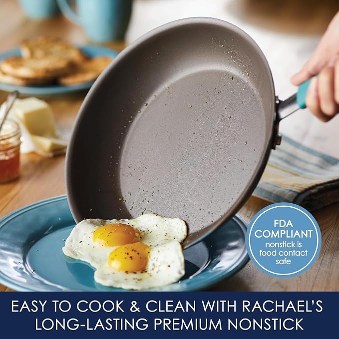 Rachael Ray Cucina Nonstick Cookware Pots and Pans Set, 12 Piece, Agave Blue - Image 4