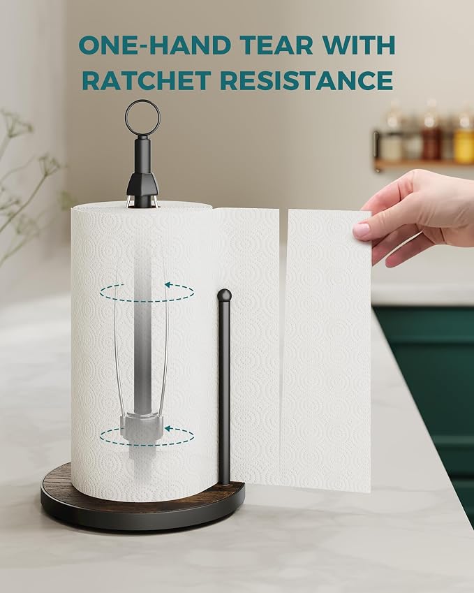 OROPY One-Hand Tear Paper Towel Holder Countertop, Farmhouse Wood Paper Towel - Image 3
