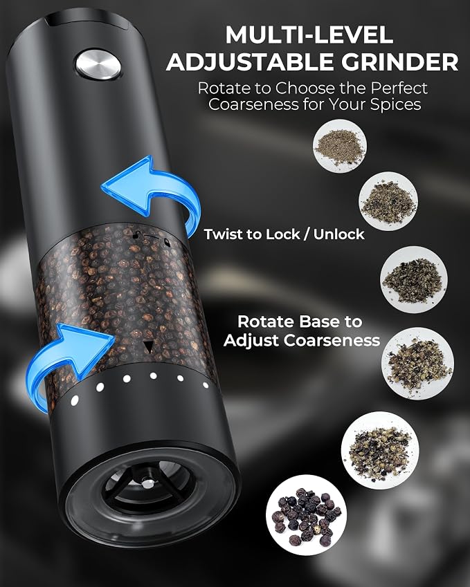 Electric Salt and Pepper Grinder Set, Automatic Battery Salt and Pepper - Image 4