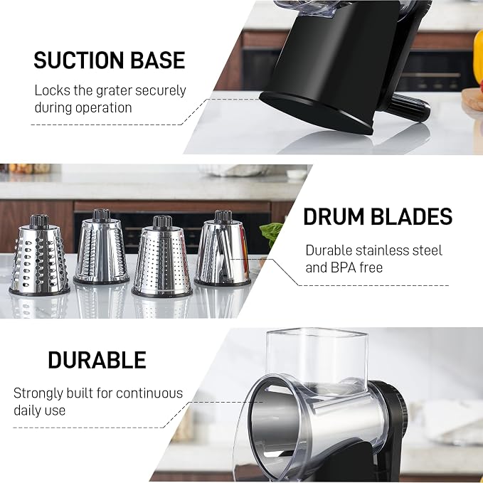 VEKAYA Rotary Cheese Grater Hand Crank - Image 8