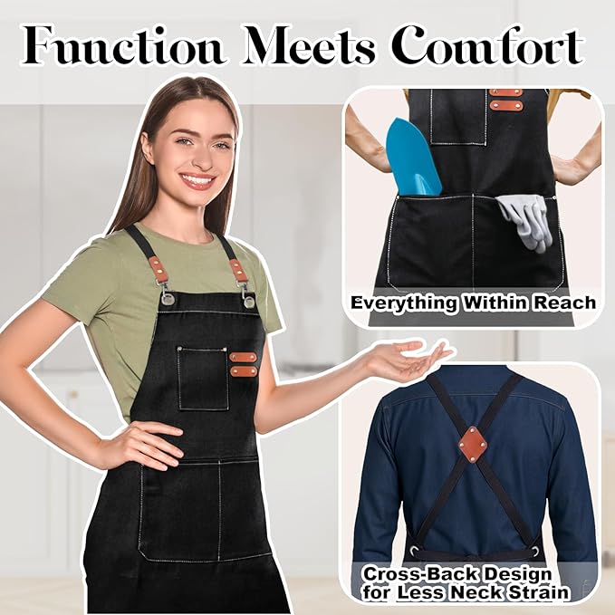 Plus Size Kitchen Apron for Men Women, Cross Back Cotton Canvas Chef Apron - Image 3