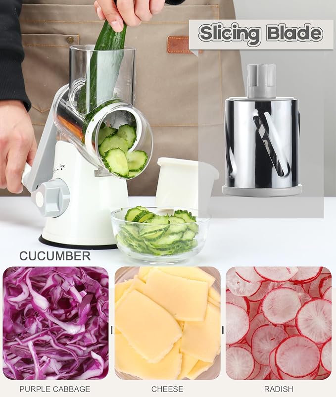 Ourokhome Rotary Cheese Grater Hand Crank, Kitchen Shredder Speed Mandolin - Image 3