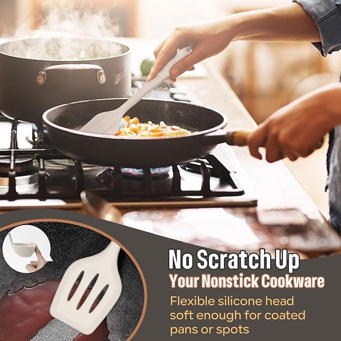 E-far Silicone Cooking Utensils Set, 7-Piece Khaki Heat Resistant Kitchen - Image 4