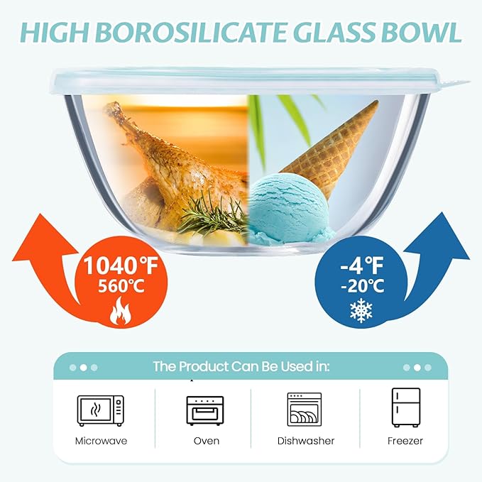 Luvan Glass Mixing Bowls with Lids Set-Large Glass Mixing Bowls, Food Prep - Image 4