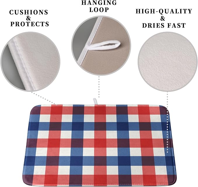 4th of July Dish Drying Mat Patriotic Buffalo Plaid Drying Mats - Image 3