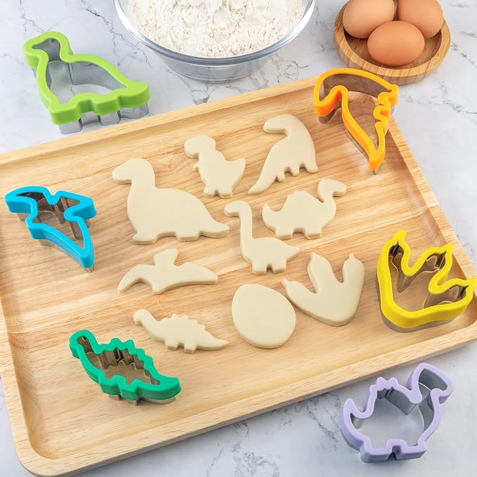 Dinosaur Cookie Cutters 9 Set, Nifogo Stainless Steel Shaped Cookie Candy Food - Image 6