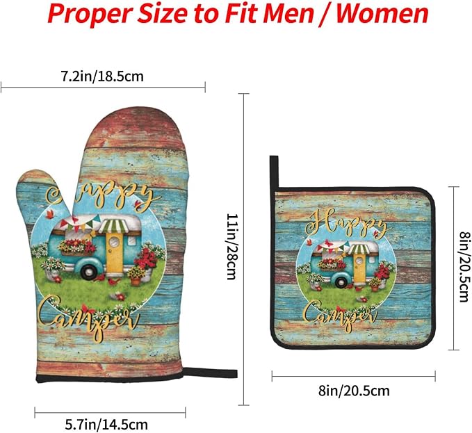 Happy Camper Oven Mitts and Pot Holders Sets of 4, Resistant Hot Pads - Image 3