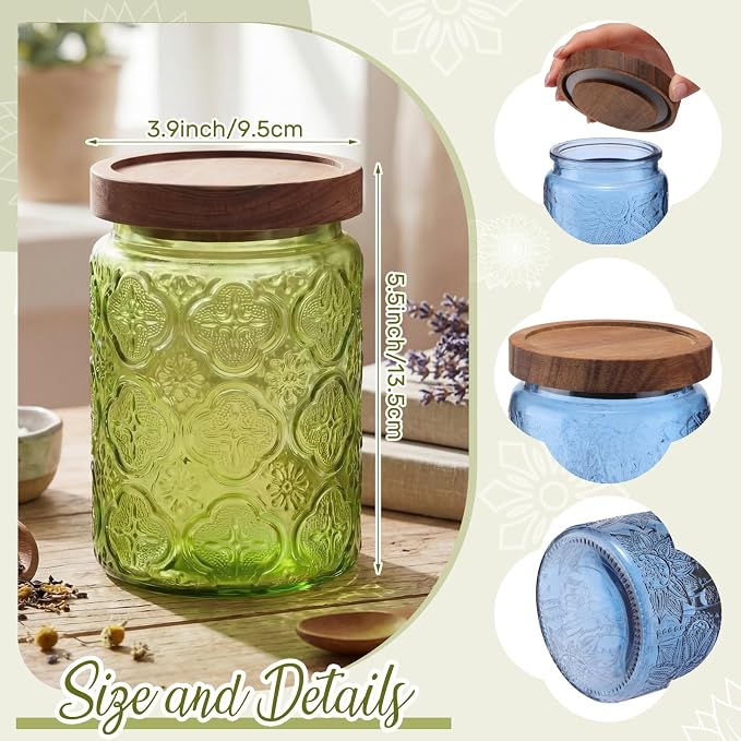 Willinglong 2 Pack 23.7oz Colored Vintage Glass Storage Jars - Image 4