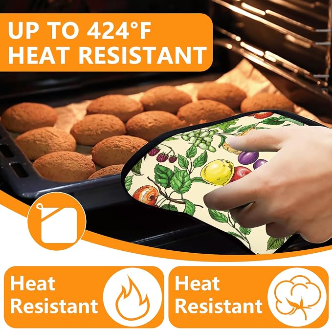 Fruit Oven Mitts and Pot Holders Sets 4Pcs, Extra Long Oven Gloves Potholder - Image 4