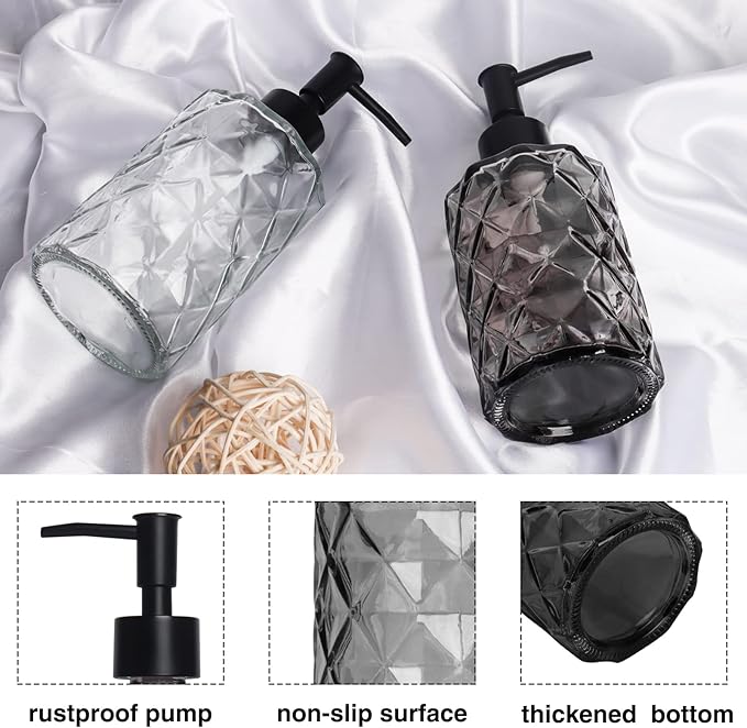 11oz Glass Soap Dispenser with Plastic Pump, Lotion Shower Gel - Image 6