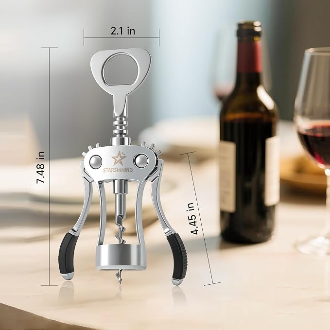 Wine Opener, Heavy-Duty Zinc Alloy Wing Corkscrew Manual Wine Bottle Opener - Image 2