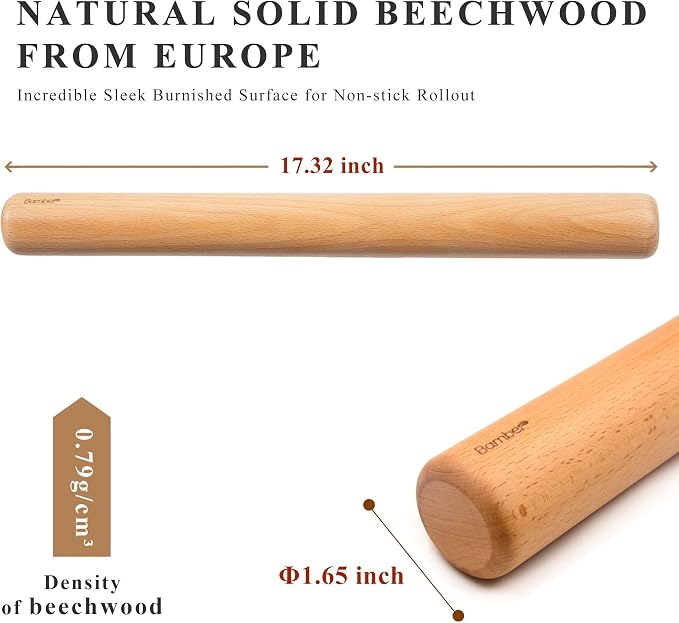 Bamber Wood Rolling Pin for Baking Large Wooden Rolling Dowel Stick Dough - Image 2