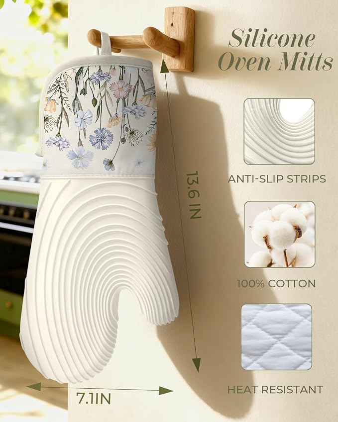 Slohif Long Silicone Oven Mitts Heat Resistant - Image 2
