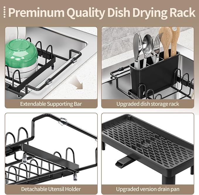 SanDream Dish Drying Rack, Small Over Sink Dish Drying Rack, Expandable Over - Image 6